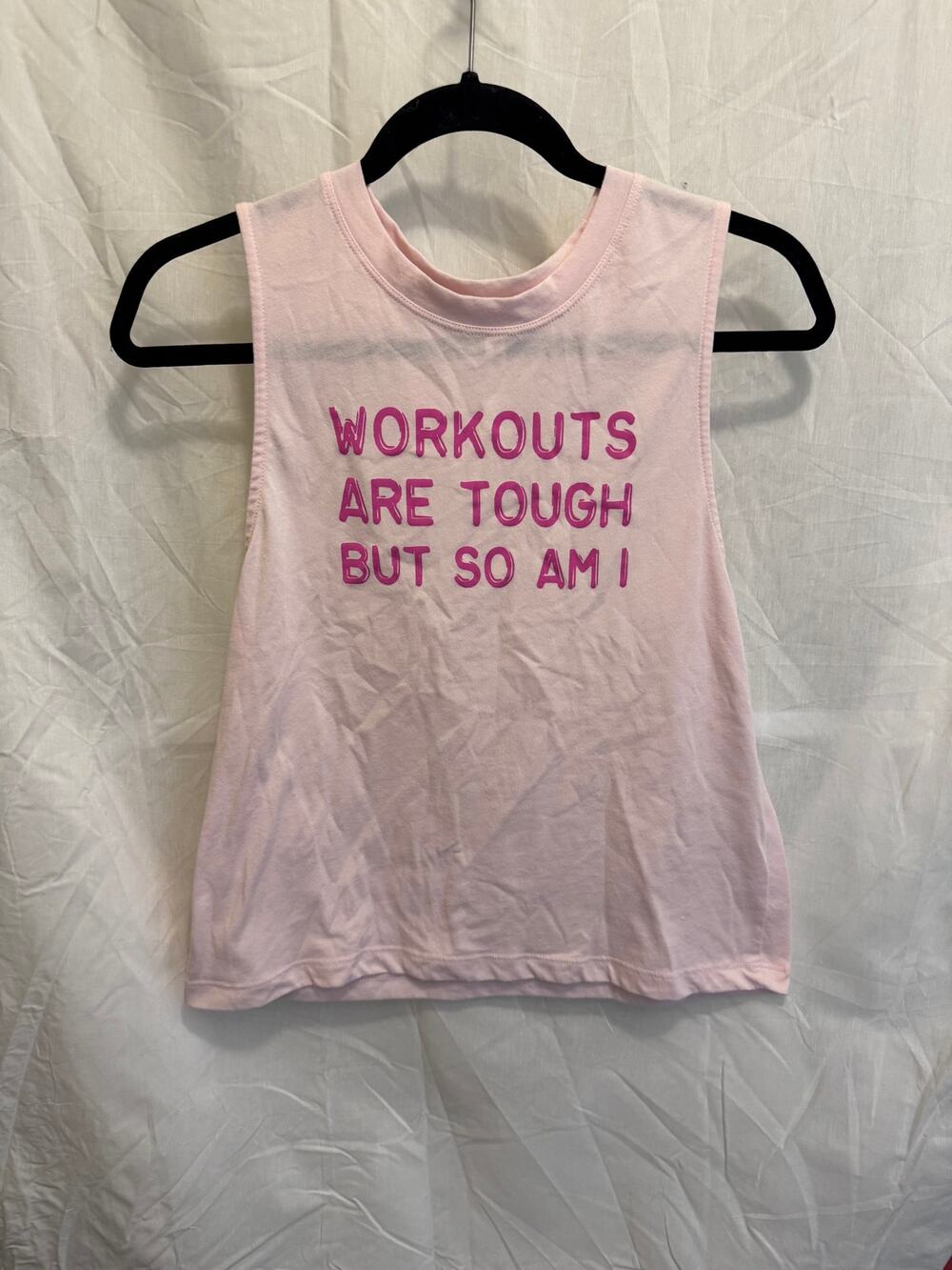Fabletics "Workouts Are Tough But So Am I" Graphic Muscle Tank Pink Women's XXS